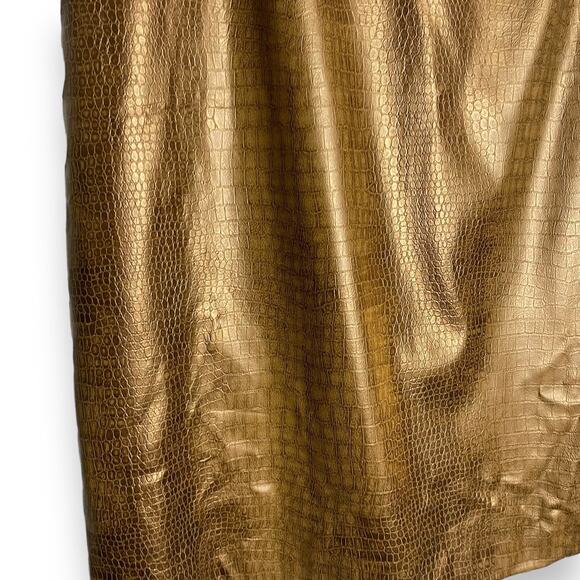 OCI Faux Leather Skirt Women's 11 Juniors Golden Brown Embossed Chic Modest New - Picture 4 of 12